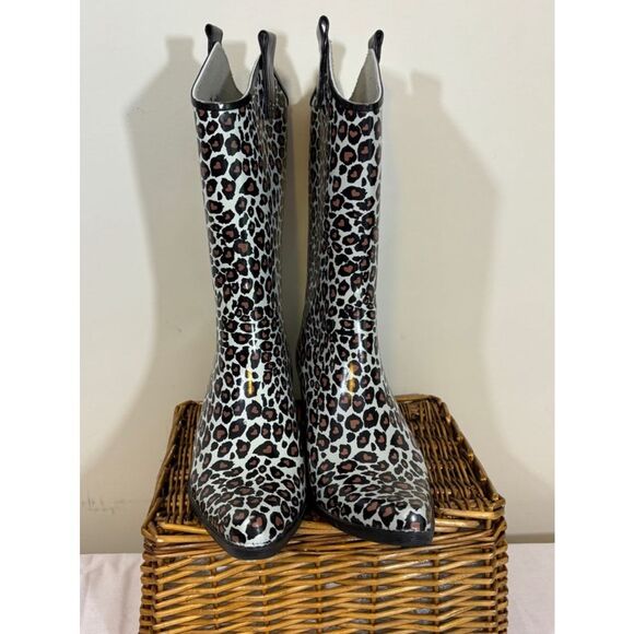 Women's Nomad Leopard Print Cowboy Rain Boots Size 8 - Picture 1 of 8